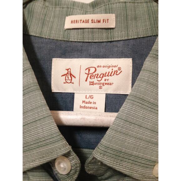 Original Penguin Heritage  Button Down Slim Fit Shirt- #327 Duck Green /Large - Picture 2 of 6